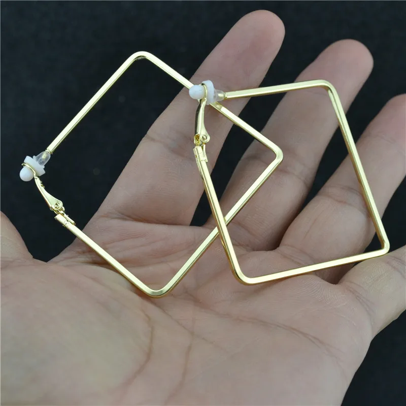 Ladies Earrings Rectangle Gold Silver Plating Non Pierced Fake Piercing Fashion Jewelry Clip On The Ear Hoop Earrings For Women hoop earrings ear clip earrings clip earrings ear clip