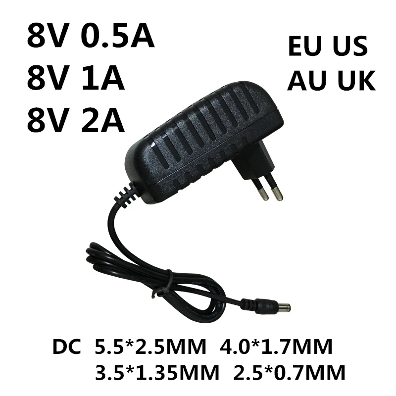 

AC/DC Adapter AC 100-240V DC 8V 0.5A 1A 2A AC 100-240V Converter power Adapter 8 V Volt Charger Power Supply EU US AU UK
