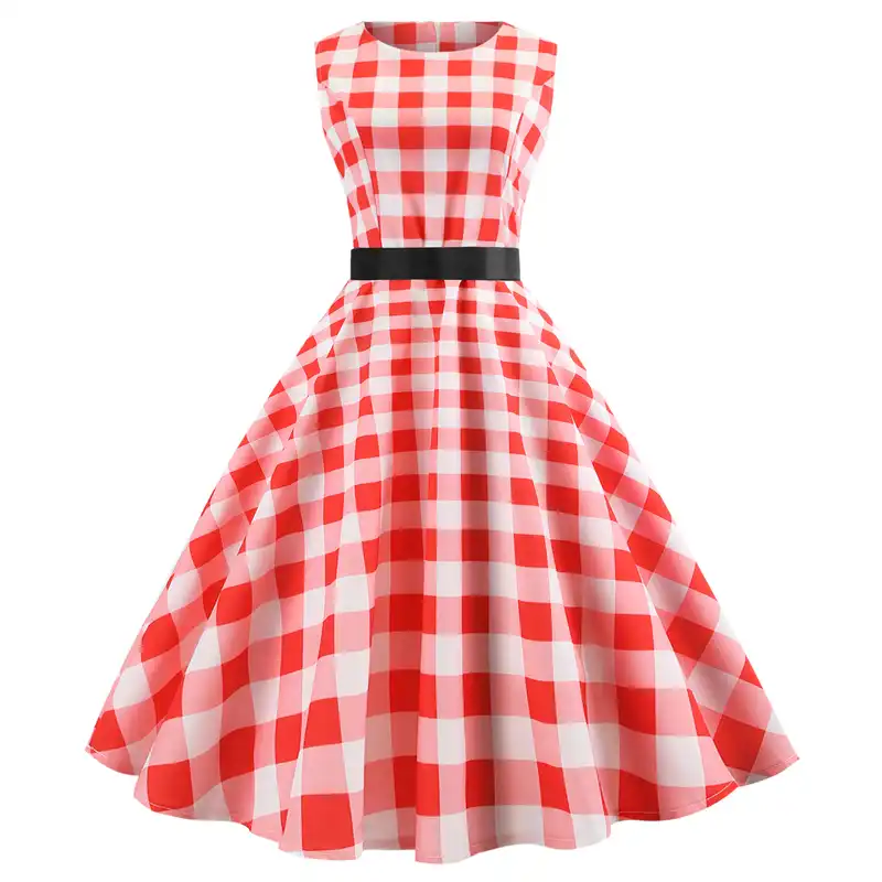 red and white plaid dress