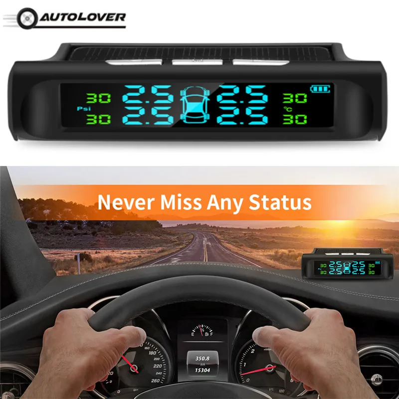 Autolover C240 Tire Pressure Monitoring System Solar TPMS Waterproof IP67 Tire Pressure Alarm with 4 External Sensors