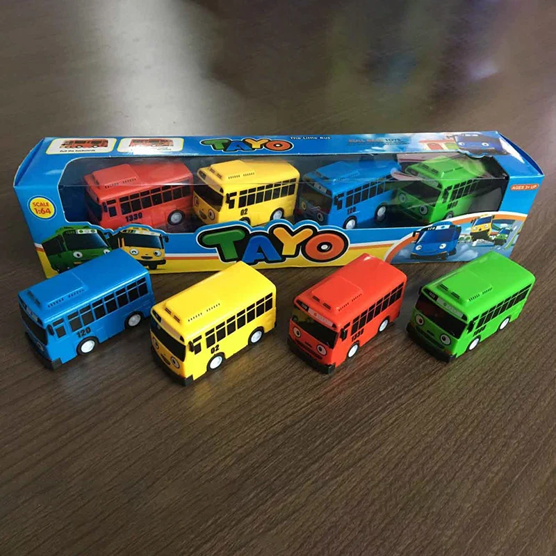 4 шт./компл./набор, пластиковые мини-шины Tayo the Little Bus, синий, красный, Гани, желтый, зеленый, Rogi, модель автомобиля для детей, подарок