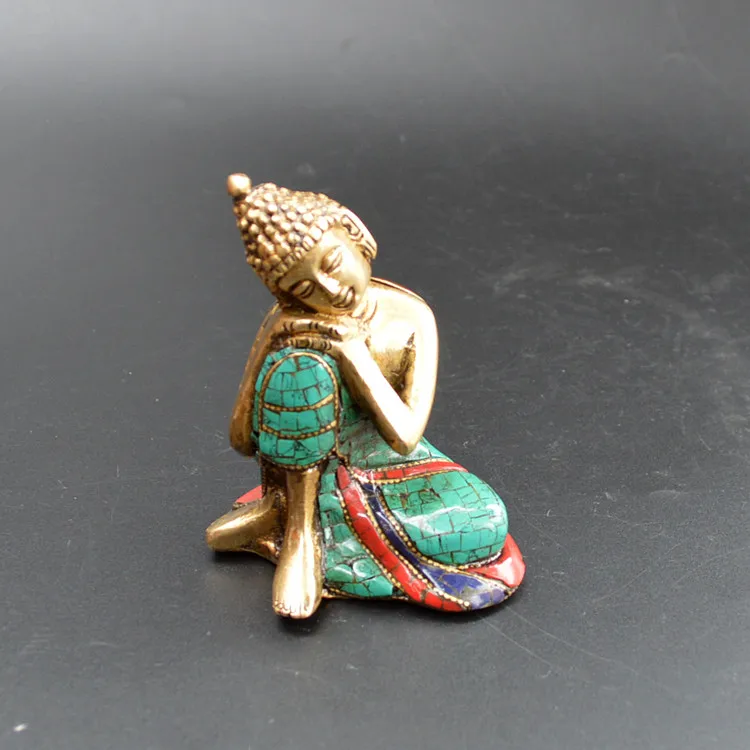 

Nepal old bronze Turquoise inlaid stone Buddha statue of Sakyamuni copper Buddha