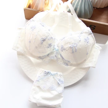 

YOURMIX BRAND Top Quality Bow Embroidery Floral Thin Cup Comfortable Kawaii and Kawaii Bra and Brief Sets BCDEcup