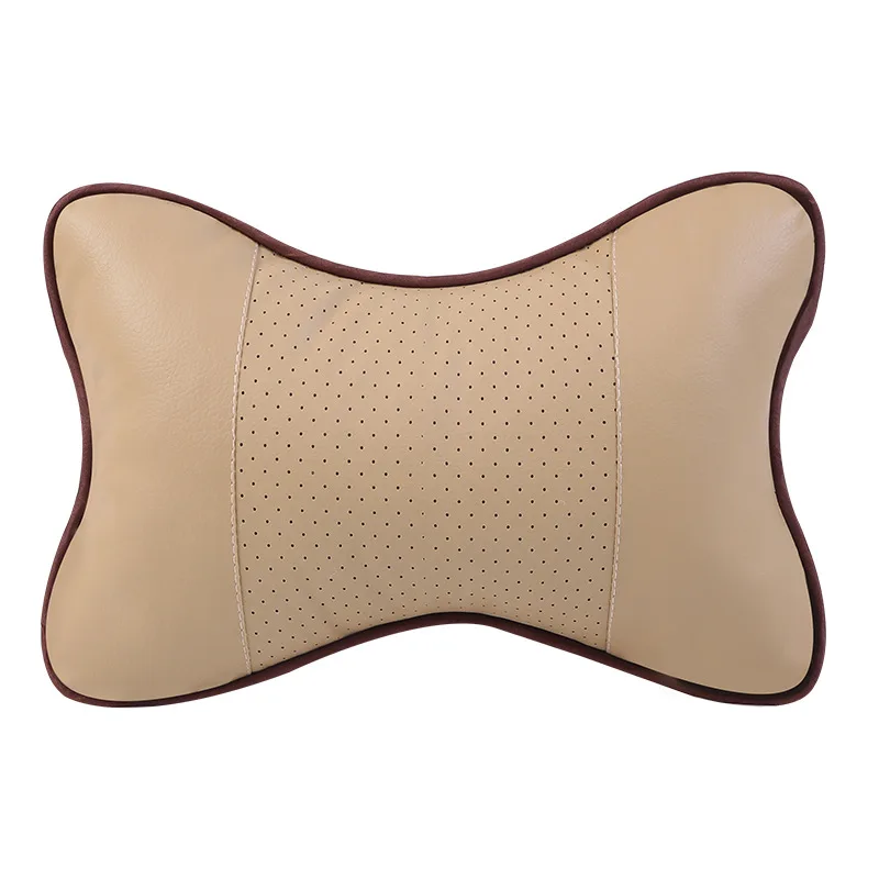 IKSNAIL Автомобильная подушка для шеи, автомобильное сиденье для безопасности, подголовник для автомобиля, подушка для отдыха, подушка для автомобиля из искусственной кожи, дышащие подушки для шеи - Цвет: Beige 2(only one)