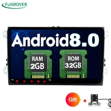 Funrover 2 Din 9 дюймов Quad core Android 8,0 автомобиль dvd gps для VW Polo Jetta Tiguan passat b6 fabia mirrorlink Wi-Fi Радио BT No DVD