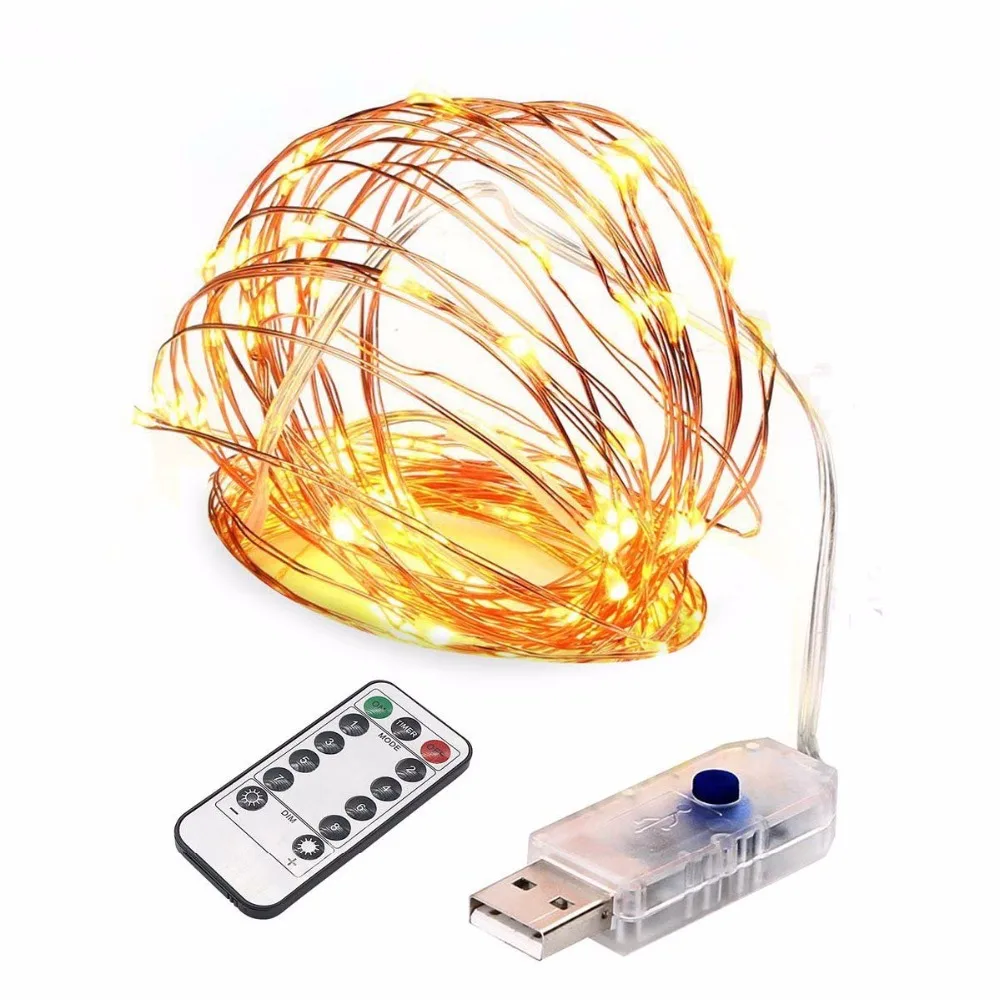 Гирлянда с питанием от USB 5 м 10 8 режимов мерцания звездная медная проволока