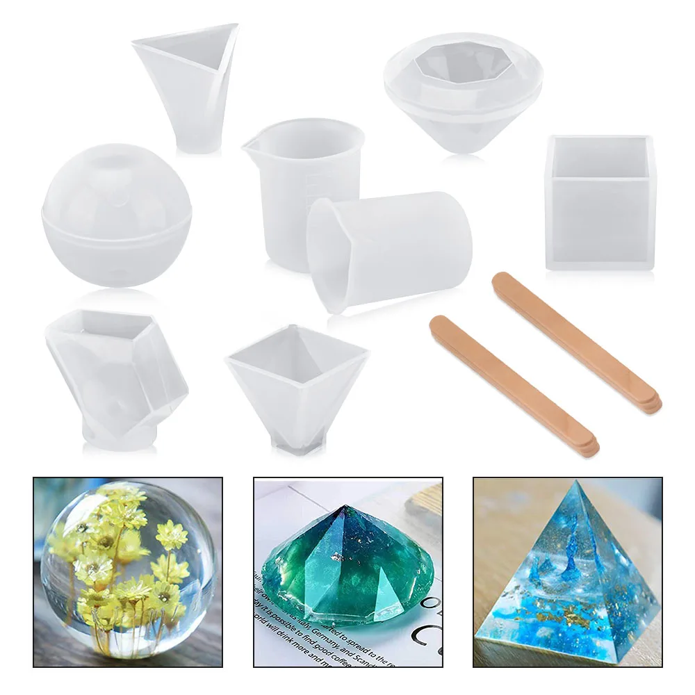 

Resin Casting Molds Kit Silicone Mold Jewelry Making Spherical Cubic Diamond Pyramid Shape Crystal Mould Soap Making Tools