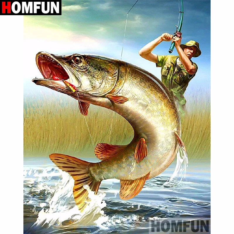 

HOMFUN Full Square/Round Drill 5D DIY Diamond Painting "Animal fish" Embroidery Cross Stitch 5D Home Decor Gift A17042
