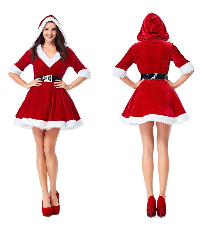 

Adult Christmas Mrs Santa Claus Costume Women Red Velvet Sexy Lady Santa Christmas Fancy Dress For Xmas Party Outfit Plus Size