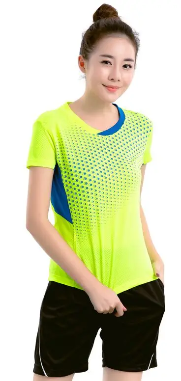 Мужская/женская рубашка для бадминтона и тенниса, футболка для настольного тенниса, спортивная одежда с коротким рукавом для бега, быстросохнущая дышащая футболка для бадминтона+ шорты - Цвет: Women green