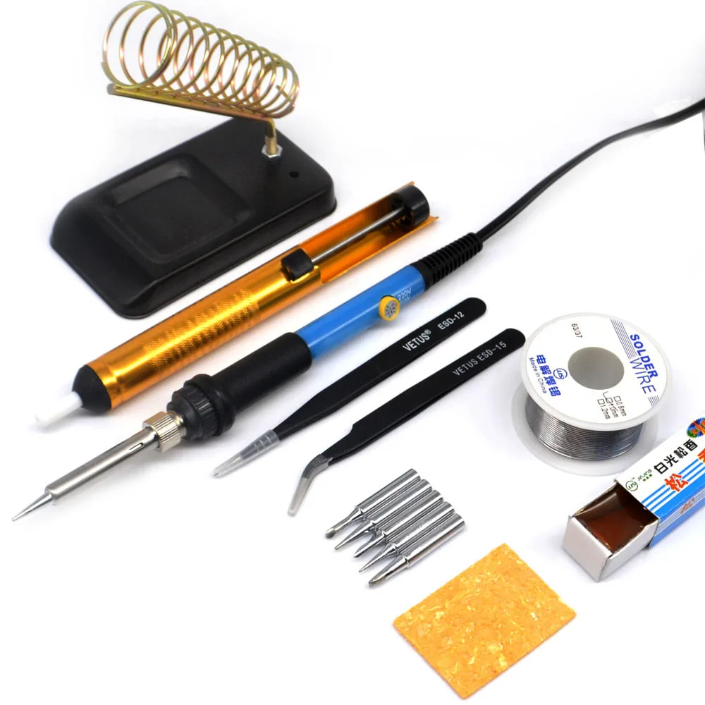 

60W 220V EU Plug Electrical Soldering Iron Adjustable Temperature Soldering with 5tips wire tweezers Hand Welding Repair Tool