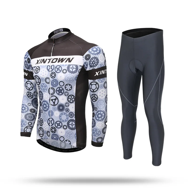 

New Men Cycling Sets Long Sleeve Anti-sweat Gear Pattern Jersey Pants with GEL Pad Bike Bicycle Jersey Suit Sportswear Ciclismo