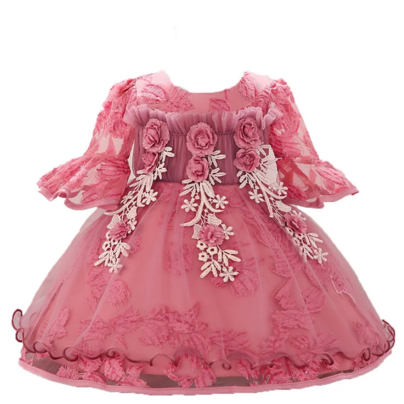 Baby Girl Dress Embroidered Flower Half Sleeve Princess Tutu Dress Baby Girl Gowns 1 Years Birthday Party Dresses Girls Costume