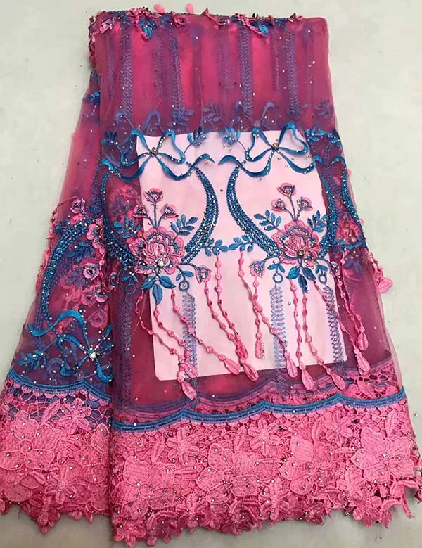 

Latest style pink African Lace Fabric 2018 African French Lace High Quality Embroidery African Tulle Lace Fabric For Party dress
