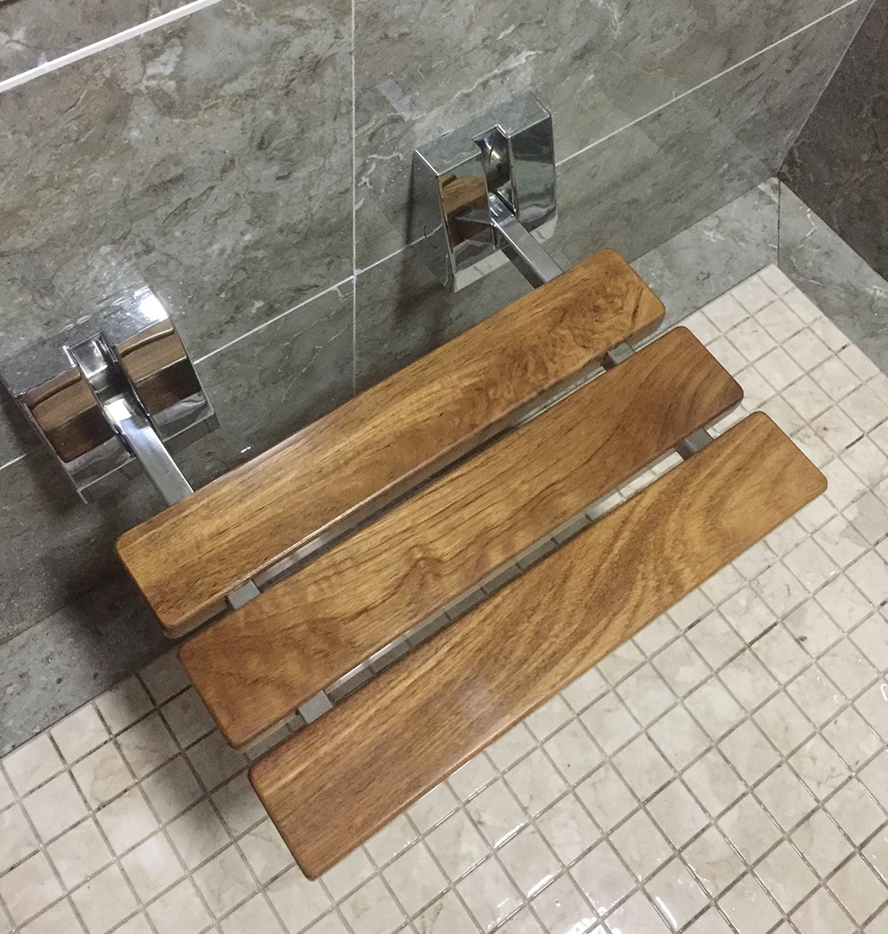 Image Modern Red Sandal Wood Folding Shower Seat,wall mounted shower seat