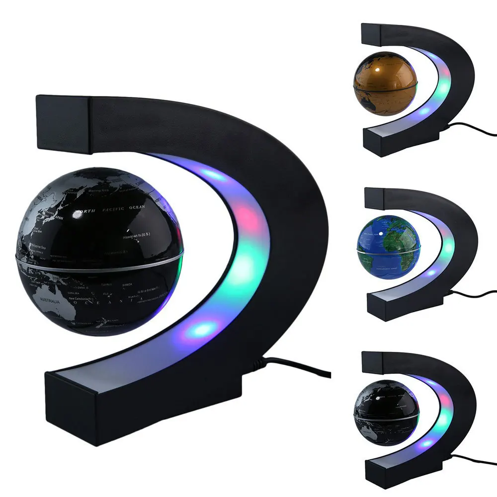 Luminous Magnetic Levitation Floating Globe C Shape Terrestrial Globe Light World Map English Globe Night Light Desk Lamp Decor