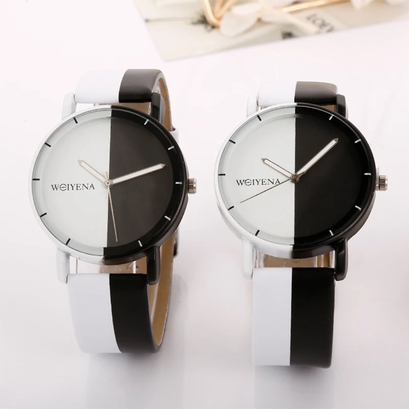 

Mdnen Men Women Personality Black And White Splicing Pattern Dial Quartz Lovers Watch Couple Watches Analog Quartz Watch