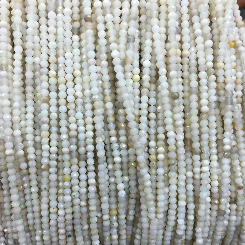 Натуральный белый Радужный Австралийский Огненный Опал Круглый драгоценный камень граненый маленький бисер 2 мм 1" 05354