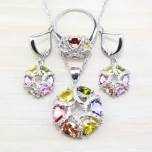 Высокое качество полые круглые разноцветные кубические циркония 925 пробы серебряные серьги/ожерелье/кулон/Кольцо Ювелирные наборы для женщин A99