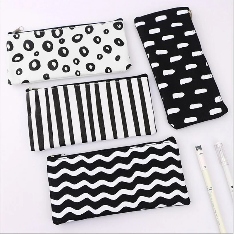 

1Pcs/lot Simple black and white wave striped pencil case creative Oxford cloth pencil case stationery bag chancery penalty