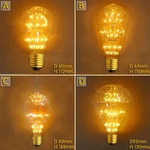 3 Вт E27 220 В для декора светодиодный светильник Эдисона лампа Bombillas винтажная Ретро лампа ампулы декоративные A19/ST68/G80/G95