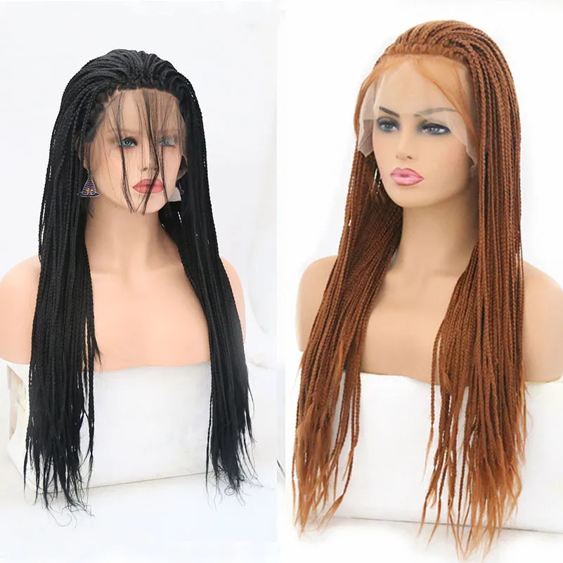 

Rongduoyi Heat Resistant Synthetic Lace Front Braided Wigs For Women Brown/Black Color Long Braids Cosplay Wig With Baby Hair