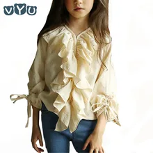 Г., весенне-осеннее детское винтажное платье в английском стиле для девочек, блузка Детские Топы с длинными рукавами и оборками, элегантная одежда для детей от 4 до 15 лет