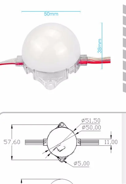 GS8206 IC; 50 мм; DC24V; адресуемый; rgb Полноцветный; IP68; Светодиодный модуль smart pixel; 7 шт. 5050 светодиодов; сигнал заднего хода; матовый чехол