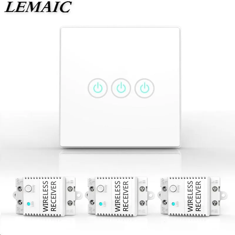 LEMAIC Wireless Lights Switch Kit 3CH 433MHz RF Remote Control Light No Wiring App Required Contains Panal | Обустройство дома