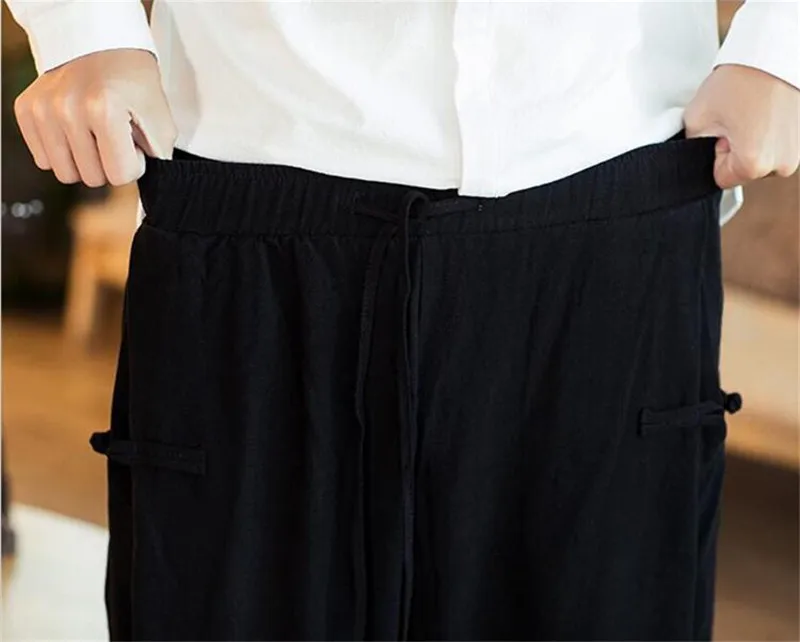 Calças Perna Larga Calças Plus Size Cintura Com Cordão Masculino M-7XL