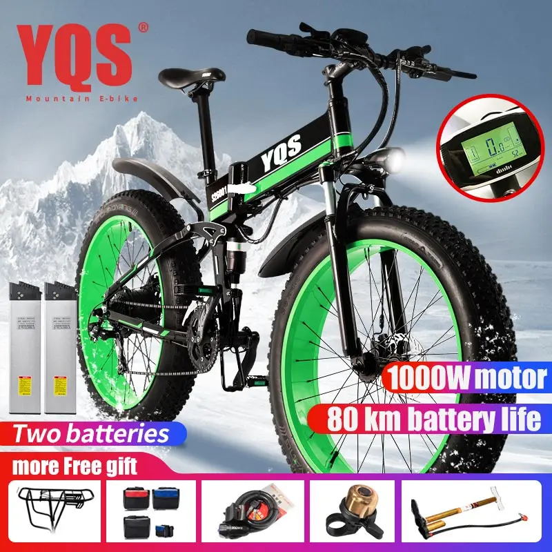 YQS 1000W Снежный велосипед пляжный электровелосипед 26 Дюймов 48V литиевая к рулю