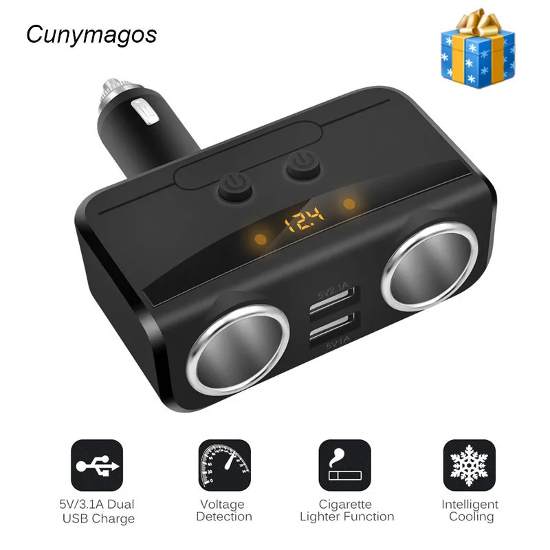 Universal Car Cigarette Lighter Socket Splitter Plug LED Dual USB Car Charger Adapter Voltage