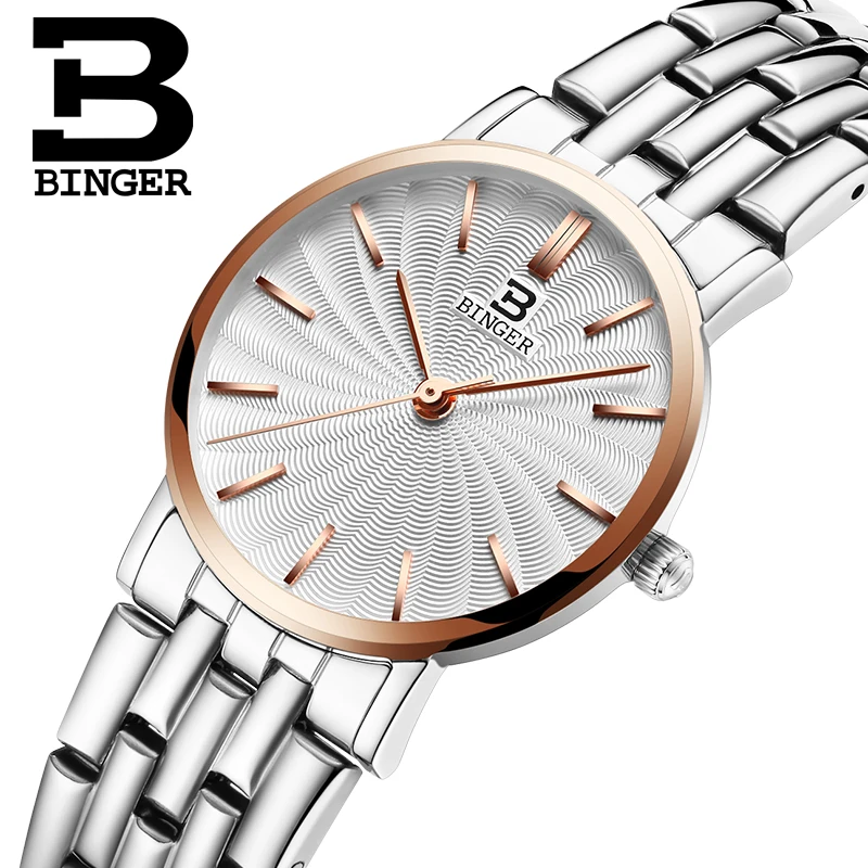 Acheter Suisse BINGER femmes de montres de luxe marque quartz horloge complet en acier Inoxydable ultra mince Montres Étanche B3051W 3