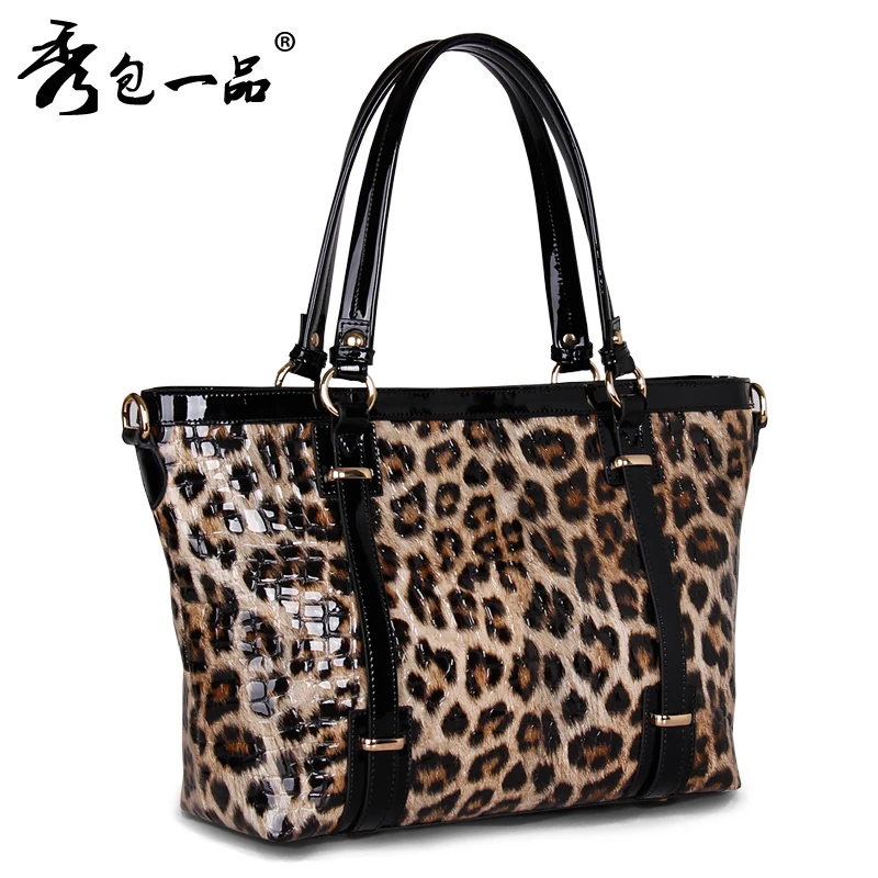 S.PERFECT 2013 cowhide handbags for women leopard print japanned leather white collar fashion ...
