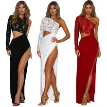 Женские индийские сари Индийские Сари платья новые европейские Горячие взрыв кружева сшивание плеча рукав платье Сексуальная асимметрия