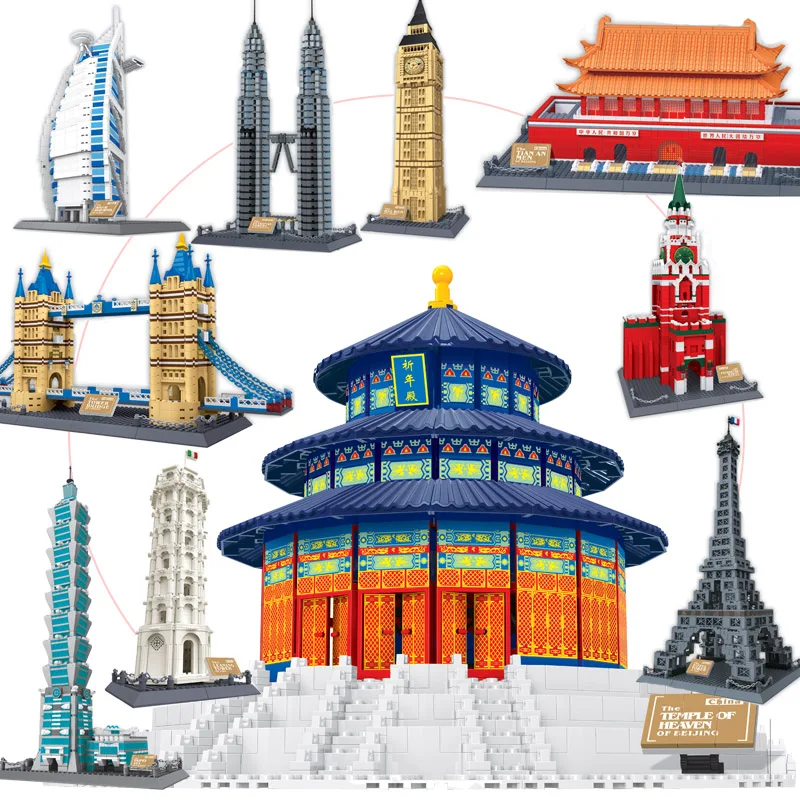 

Wange 8011-21 Great architectures 11 models London Bridge Big Ben Tiananmen Building Block Sets Educational DIY Bricks Toys