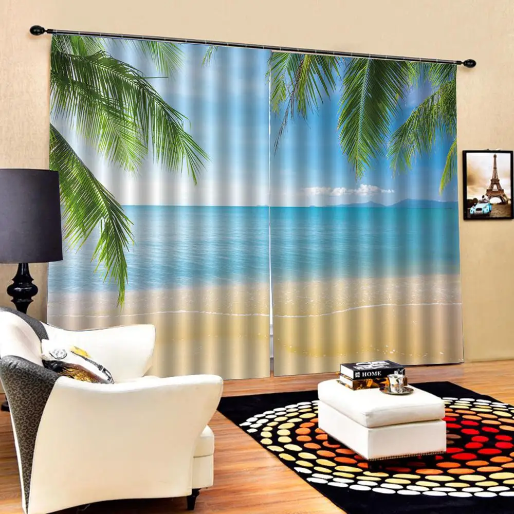 Luxury 3D Window Curtain living room Shower Hooks beach sea curtains nature scenery | Дом и сад