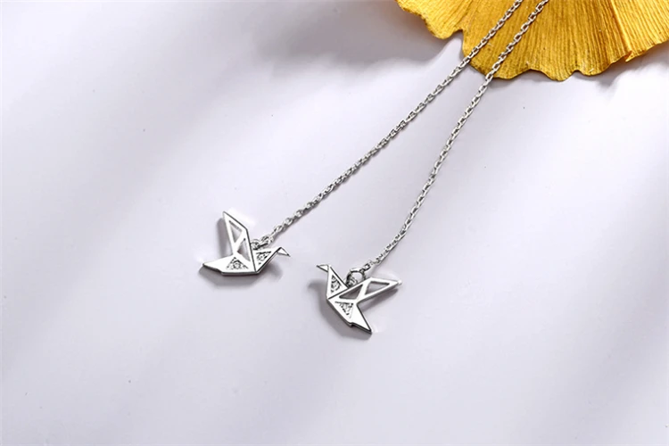 Tassel Paper Crane Little Bird Summer Dangle Earrings For Women 925 Sterling Sliver Korean Fashion Women's Earrings SE756