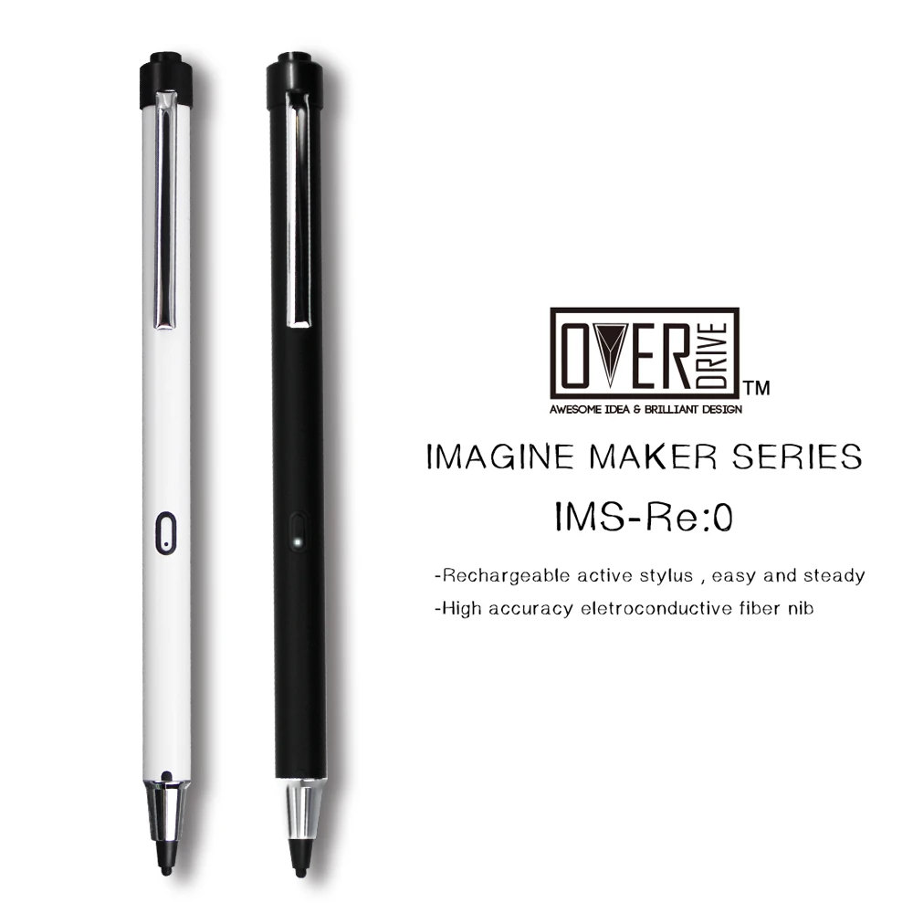 OVERDRIVE Rechargeable Active Capacitive Stylus pen Metal Screen Touch Pen for iPhone Pad iPad Surface Pro Samsung Tablet PC 
