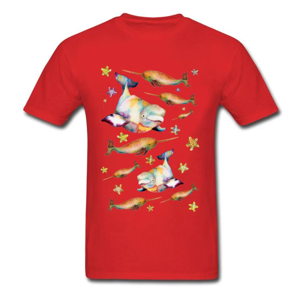 Party T Shirts 2018 Fashion Short Sleeve Group 100% Cotton O-Neck Men Tops T Shirt Custom Tops Shirts Thanksgiving Day Beluga and Narwhal among the Starfish Stars red