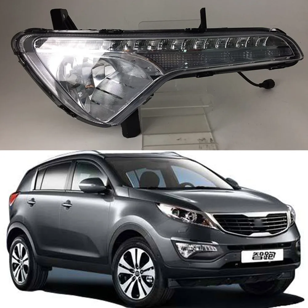 

Car Flashing 1 Set LED For Kia Sportage 2010 2011 2012 2013 2014 DRL Daytime Running Light Daylight With Yellow Turn Signal