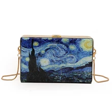 Moda pintura al óleo dibujos animados Crossbody bolsas para las mujeres Vintage cielo estrellado caja señoras bandolera de hombro de fiesta Clutch Mini nuevo