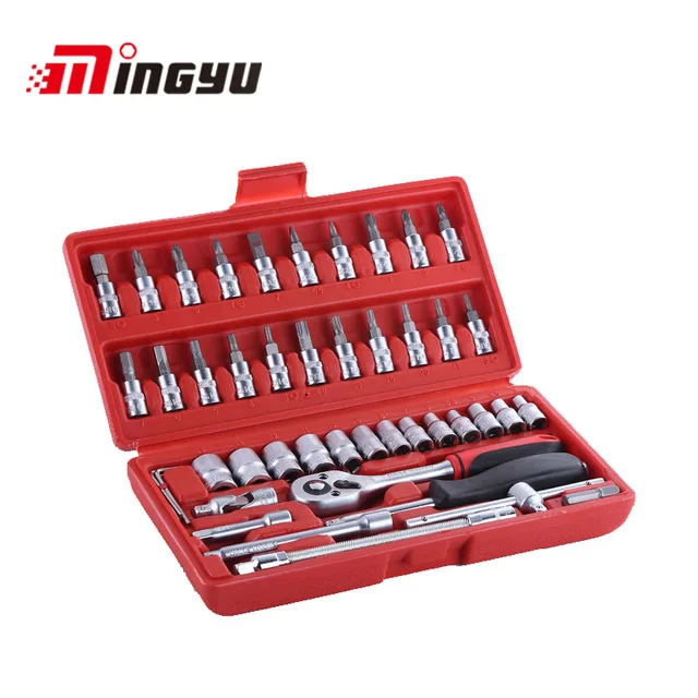 

46PC Combination tool box set Household tools socket wrench tools set Spanner Ratchet Handle Auto repairing tools
