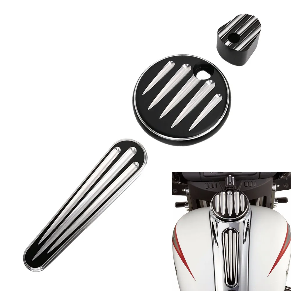 1Set Black Deep Cut Motorcycle Fuel Door Cover Dash Insert Ignition