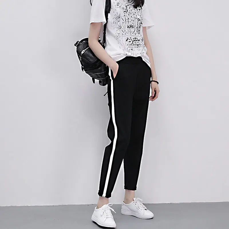 

Side Striped Pants High Waist Trousers Breathable Sports Comfortable Casual Harem S~2XL Women New Durable Soft