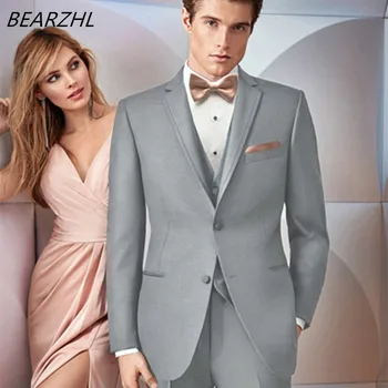 

wedding suit light gray custom made suits men bridegroom tuxedo for groom wear 2020