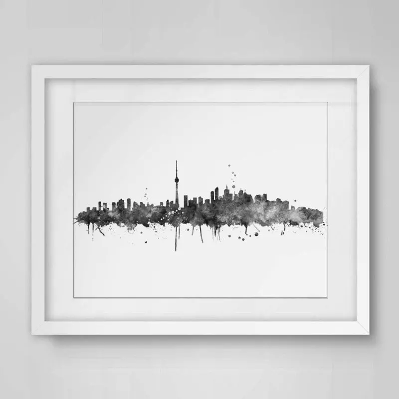Акварельная живопись Toronto City Skyline ручной работы подарок силуэт плакат Декор