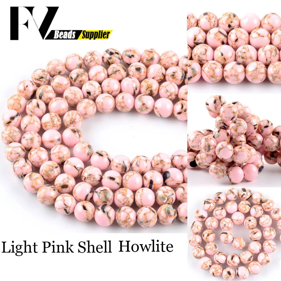 

Natural Light Pink Shell Howlite Stone Round Beads for Jewelry Making 4mm-12mm Turquoises Spacer Beads fit Diy Bracelet Necklace