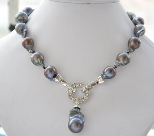 

ddh002618 black baroque keshi Reborn necklace pendantlack round FW pearl necklace