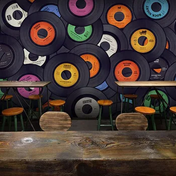 

Restaurant Clubs KTV Bar Modern Personality 3D Wall Mural Photo Wallpaper Color Circle Cartoon Home Decor Papel De Parede Fresco